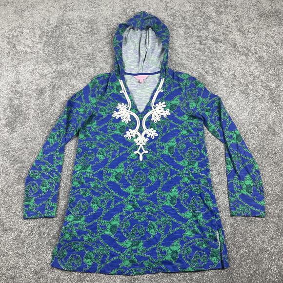 Lilly Puiliter Tunic Top Womens Small Hoodie Elephant Embroidery Beach Pool - Picture 2 of 12